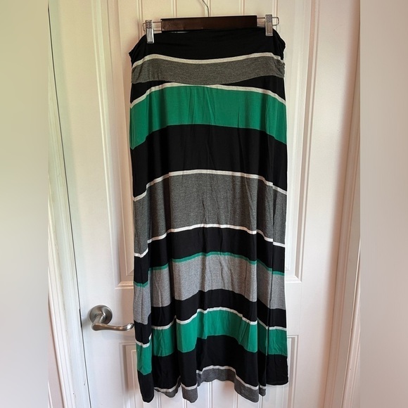 Merona Maxi Skirt Large Black Green Nautical Preppy - Picture 2 of 5